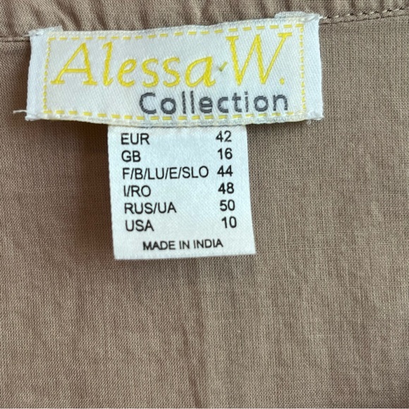 Alyssa W Collection Cotton Boho Button Up Smocked Tunic Lace Details Tan - Picture 10 of 12